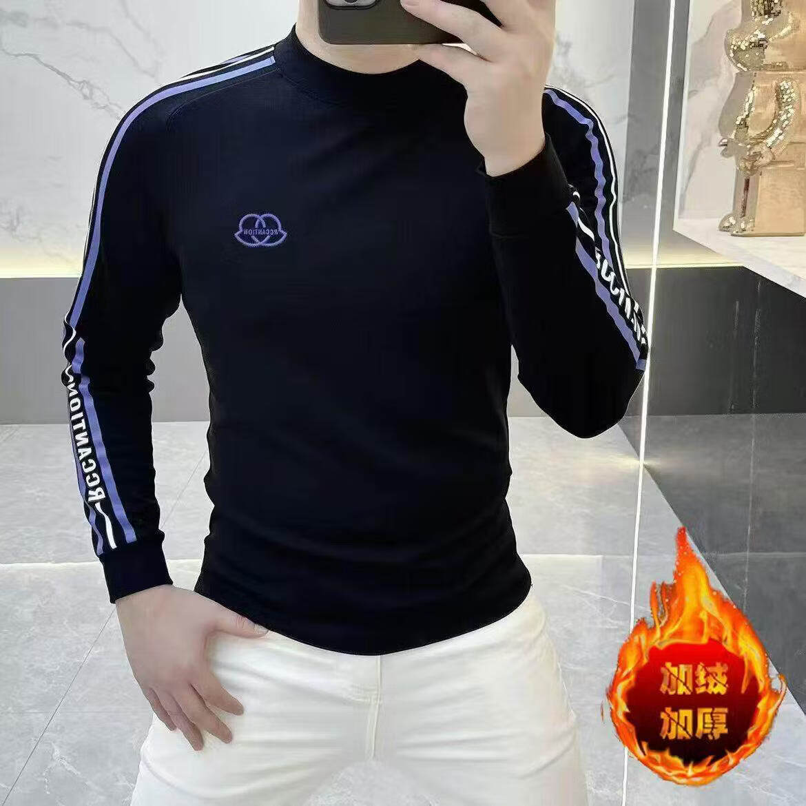 【轻奢高定】2025秋冬季新款老钱风男士打底衫修身弹力时尚卫衣N 黑色 【升级款】（采用进口优质面料+双车线加固） 2XL 【145-160斤】