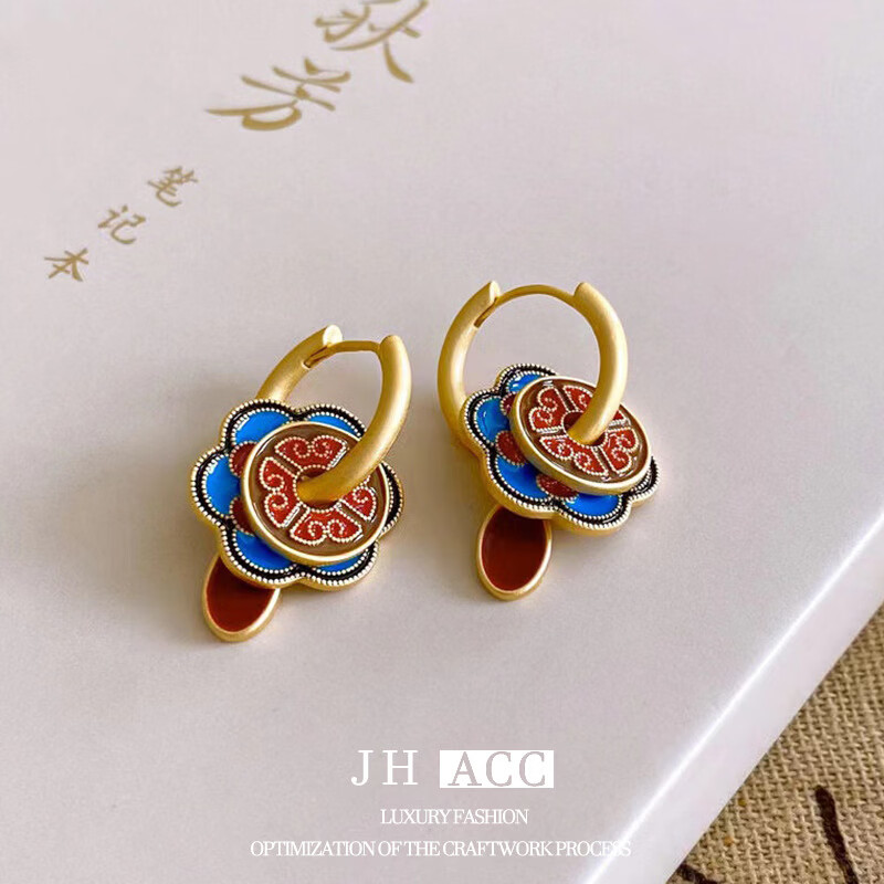 佳焰s925国潮珐琅扇子耳环女彩绘多戴设计新款高级感礼物女生 珐琅彩色滴釉花形耳环