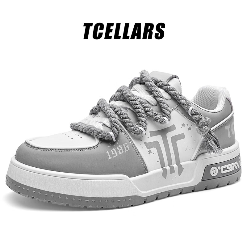 Tcellars男鞋春季新款潮流涂鸦厚底增高板鞋低帮舒适情侣款休闲鞋子男 白灰色 41