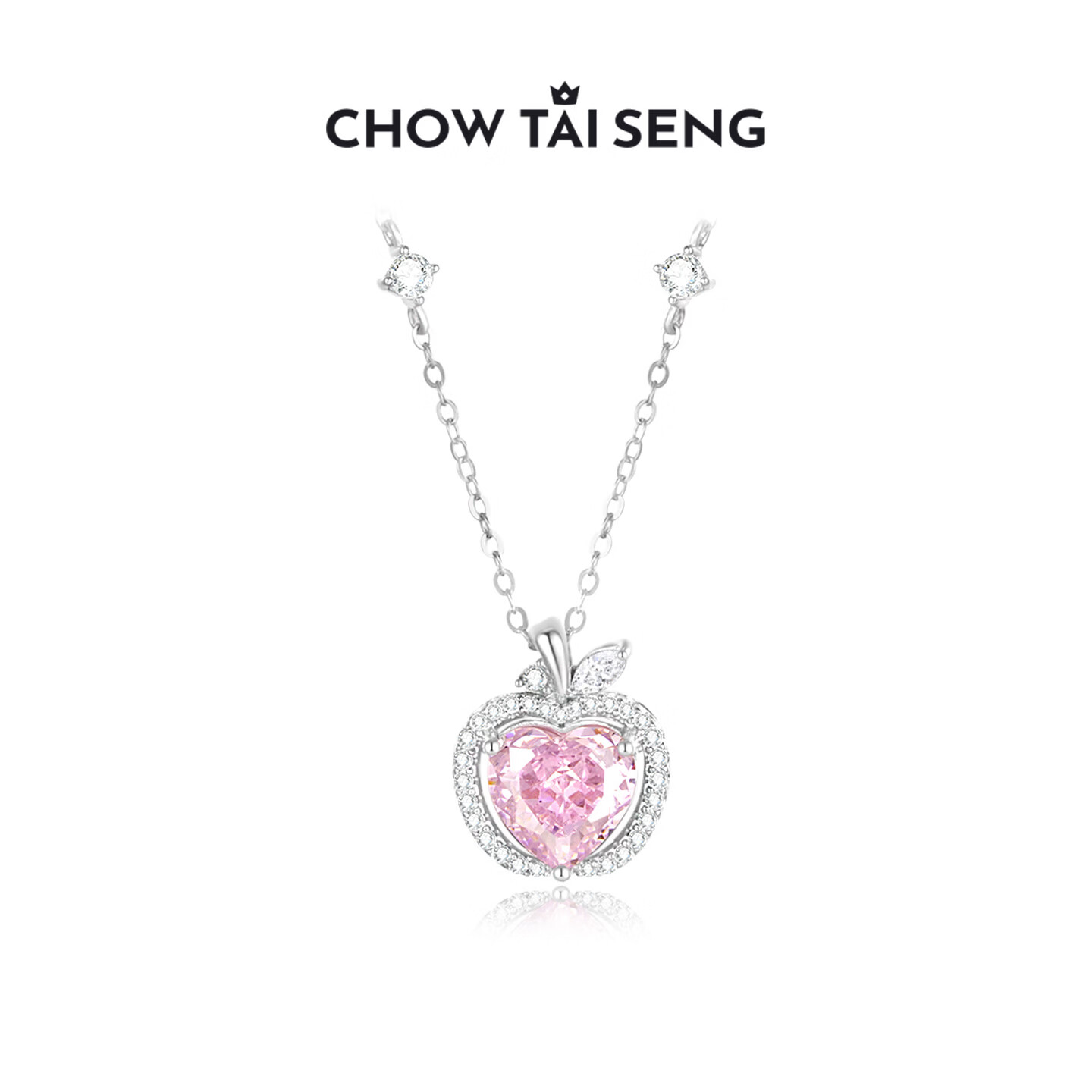 周大生【新年礼物】心愿苹果银粉项链平安夜礼物银925设计轻奢送女友