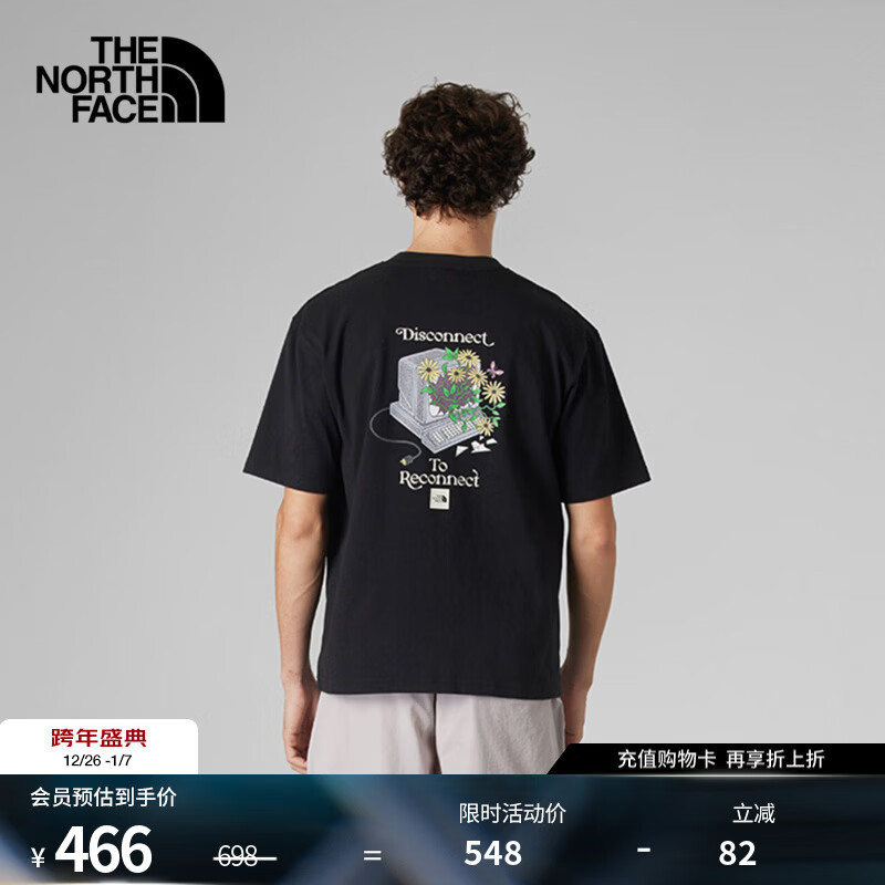 北面（The North Face）UE男棉质透气印花LOGO短袖T恤户外休闲运动25春夏新款|8C6R JK3/黑色 L (175)