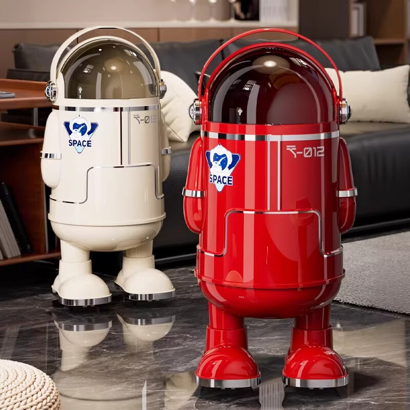 艾仕可（ASCOR）2025新款家用客厅垃圾桶高档轻奢带盖厨房大容量带轮可移动免弯腰 站姿款丨中国红-特大号【内外双桶 超大容量】 揭盖式 18L