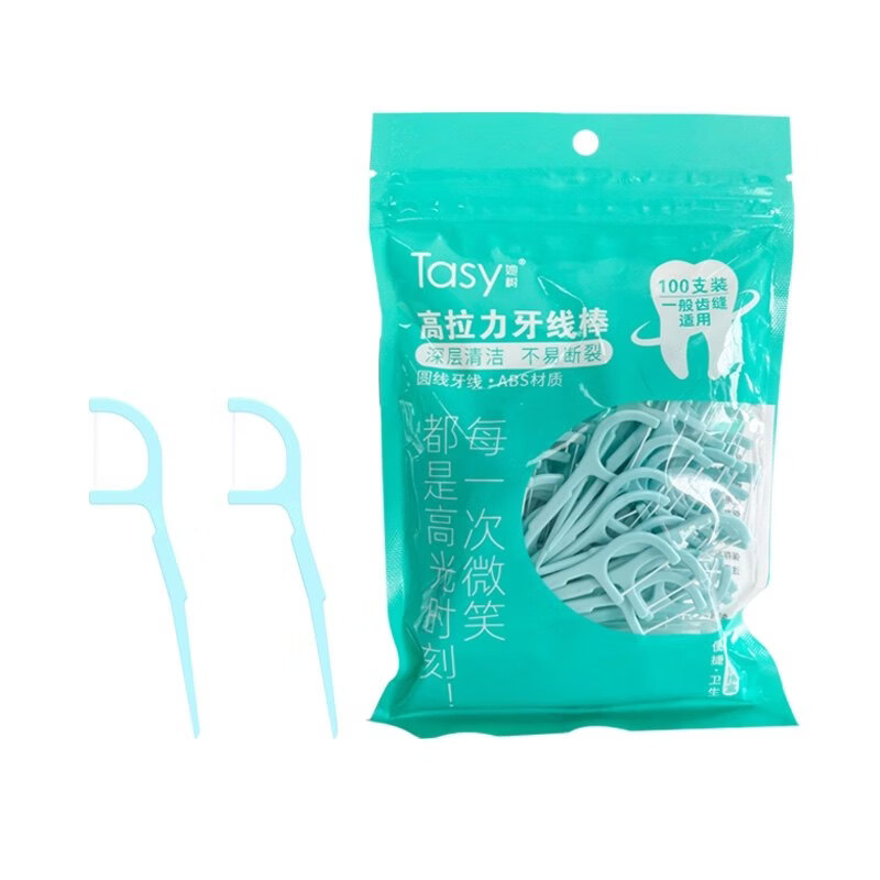 她树(Tasy)她的树牙线清洁牙齿之间,深层清洁牙线棒,高张力,光滑的平线, 独立装细滑线50支