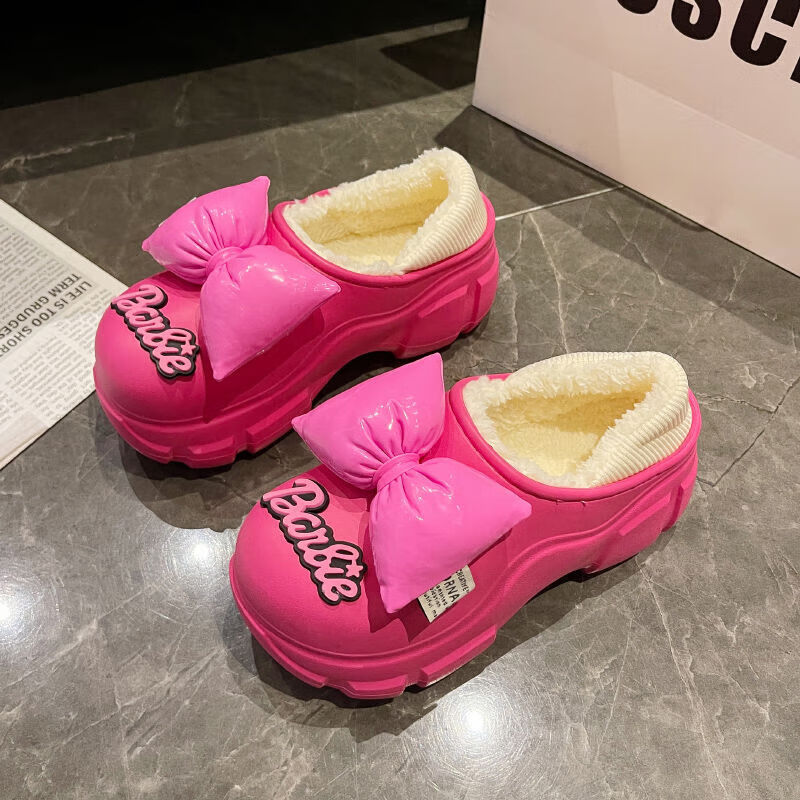 【甄选厂家】包跟棉拖鞋女冬季款厚底防水外穿时尚可爱外穿加绒保 【粉色】红色 38 -39