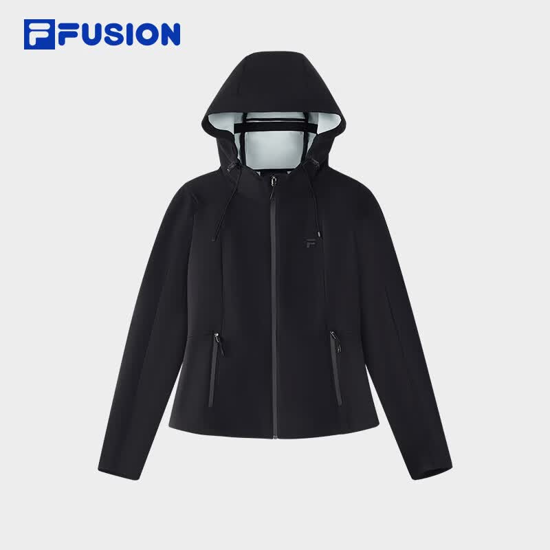FILA FUSION斐乐潮牌梭织外套女2026春新款休闲百搭基础连帽上衣 正黑色-BK M 165/84A/M