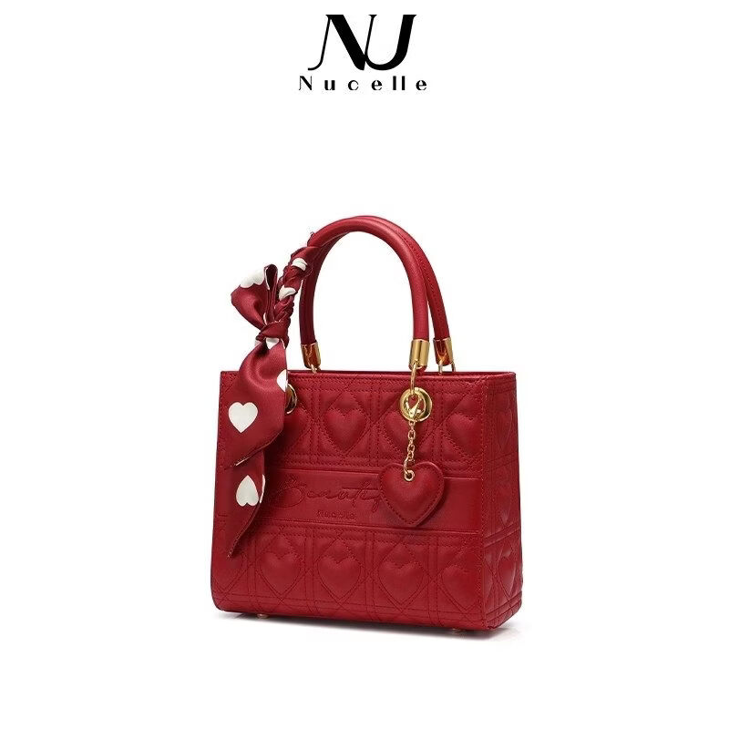紐芝蘭(NUCELLE)NU戴妃包包2025新款手提包單肩斜挎包紅色新娘大容量婚包女 正紅色【大版】