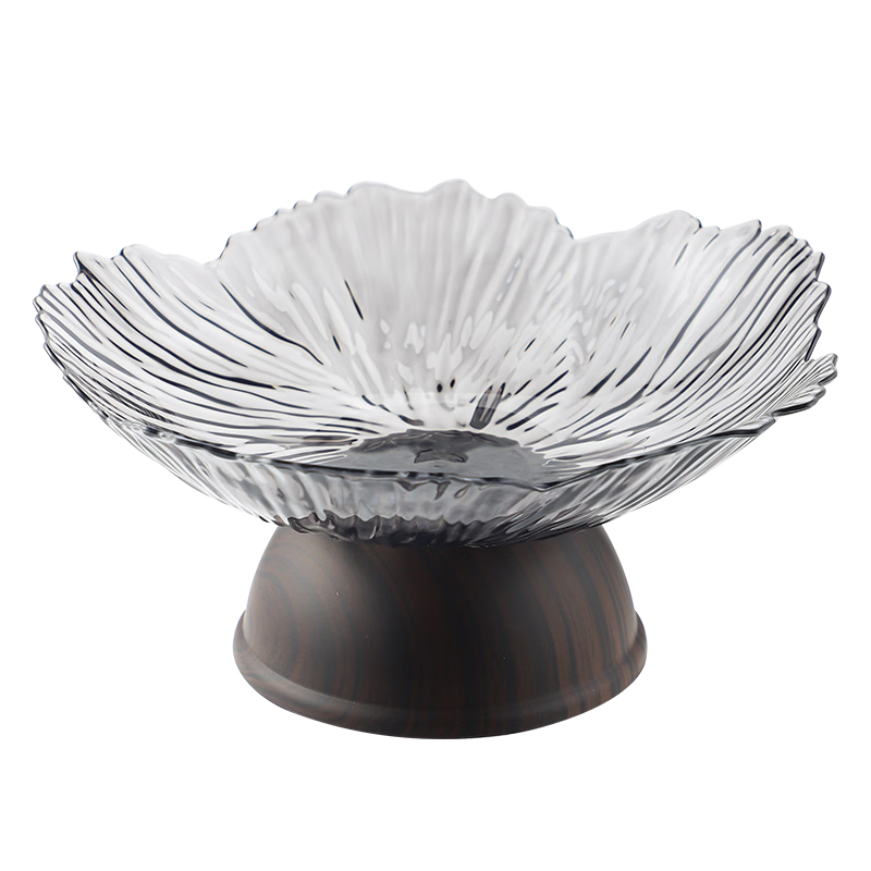 彩致（CAIZHI）水果盤家用客廳茶幾零食盤高腳可瀝水堅果干果盤不規(guī)則透黑CZ6369