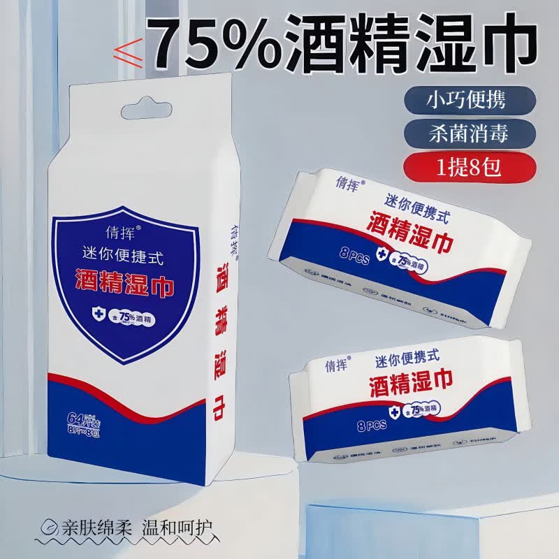 倩挥迷你酒精湿巾75%便携小包整提装消毒清洁75度卫生棉片湿纸巾专用 【小包装】酒精湿巾-10片装 数量6