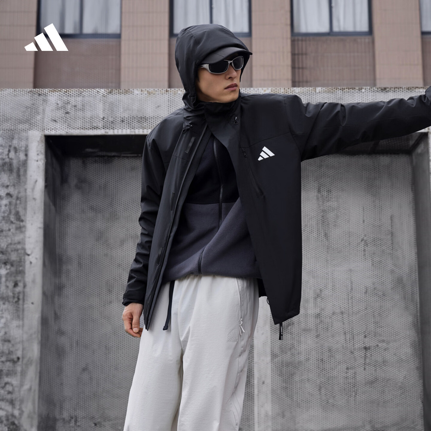 adidas拒水加绒内胆三合一连帽外套男女秋冬阿迪达斯官方轻运动   黑色   XL