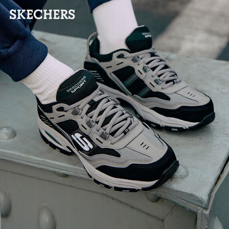斯凯奇（Skechers）男鞋冬季复古时尚潮流百搭运动舒适鞋厚底增高老爹鞋休闲鞋237067 木炭色/黑色/CCBK 42