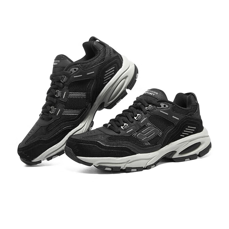 斯凯奇（Skechers）男鞋冬季复古时尚潮流百搭运动舒适鞋厚底增高老爹鞋休闲鞋237067 黑色/炭灰色/BKCC 41