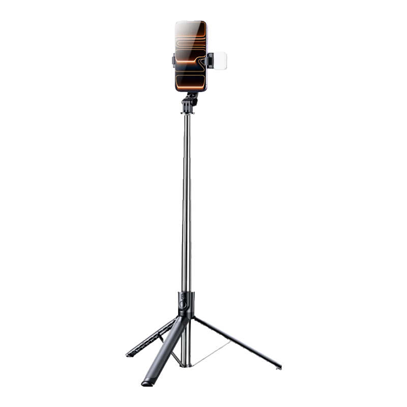 領(lǐng)臣自拍桿三腳架手機支架落地自拍神器360度旋轉(zhuǎn)防抖藍牙遙控便攜式旅游直播支架桌面拍攝桿 單燈款