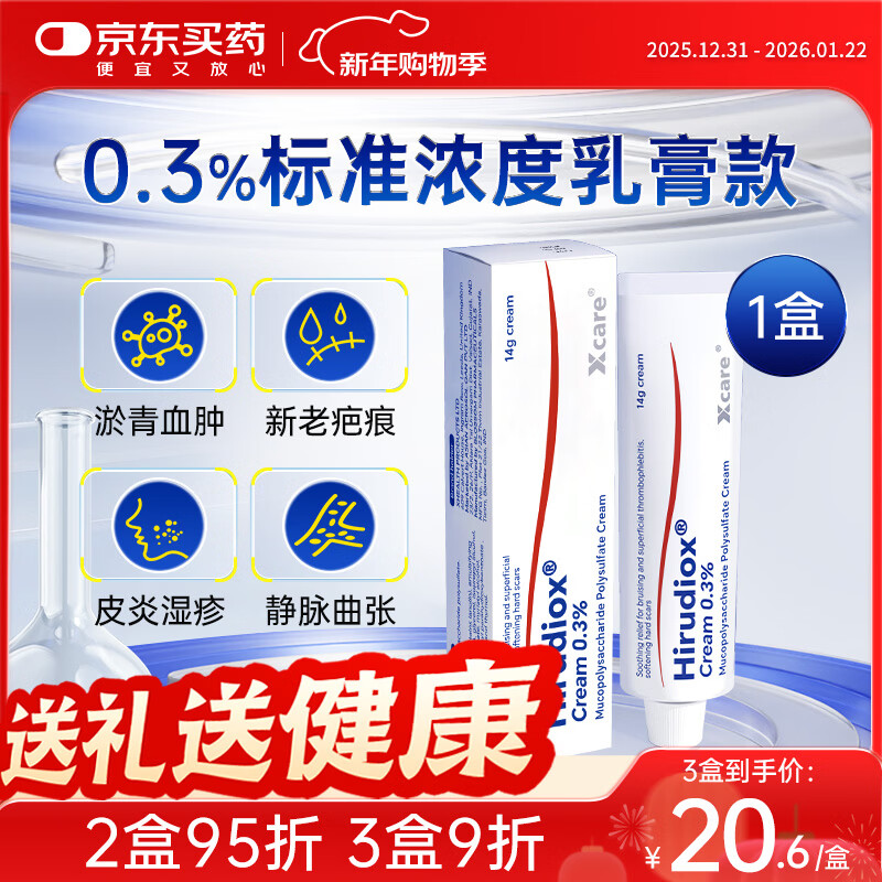 Hirudiox英国版多磺酸粘多糖乳膏标准14g静脉炎妥皮炎湿疹透析淤青血肿祛疤膏祛疤痕祛痘印