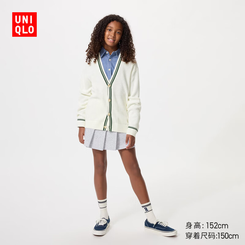 优衣库童装男童女童可机洗针织开衫毛衣毛衫外套485603 01 乳白色 160