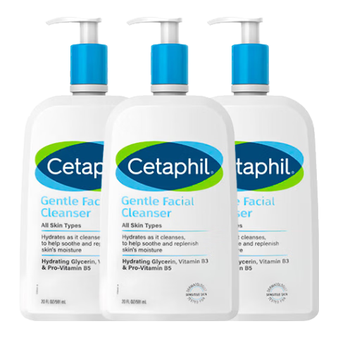 絲塔芙（Cetaphil）藍(lán)朋友保濕洗面奶 無泡沫溫和潔面乳滋潤(rùn)舒緩男女敏感肌適用 591ml 三瓶