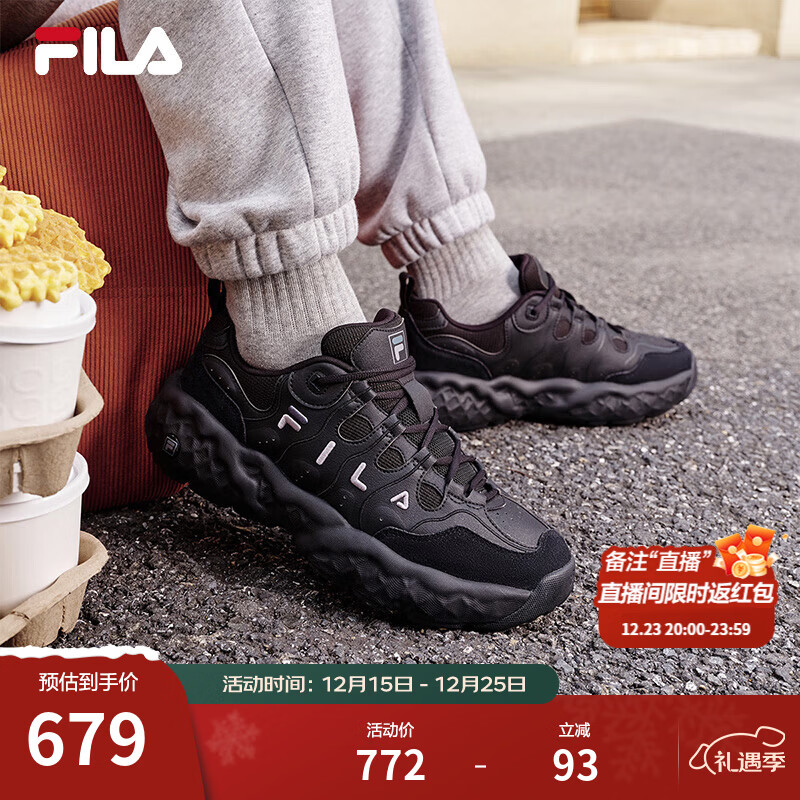 斐乐（FILA）【易烊千玺同款】官方松饼鞋男鞋老爹鞋运动鞋鞋子厚底休闲鞋 黑-BK 41