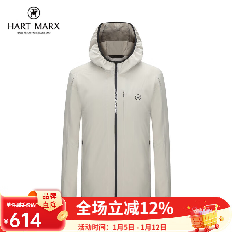 哈特马克斯轻薄柔软棉服夹克弹力保暖连帽夹克外套 砂陶棕 XL 180/100A