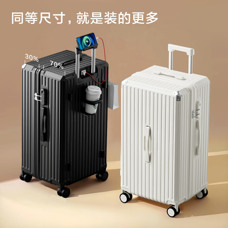 雁诗学生超大行李箱女高颜值大容量新款结实耐用男拉杆箱密码箱万向轮 升级大容量版【茱萸粉】 24寸【品牌好货-防撞包角】