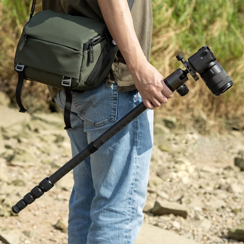 仕宏便携式反折叠碳纤维三脚架可拆独脚架球形云台直播视频摄影支架 锖色-碳纤维 碳纤维