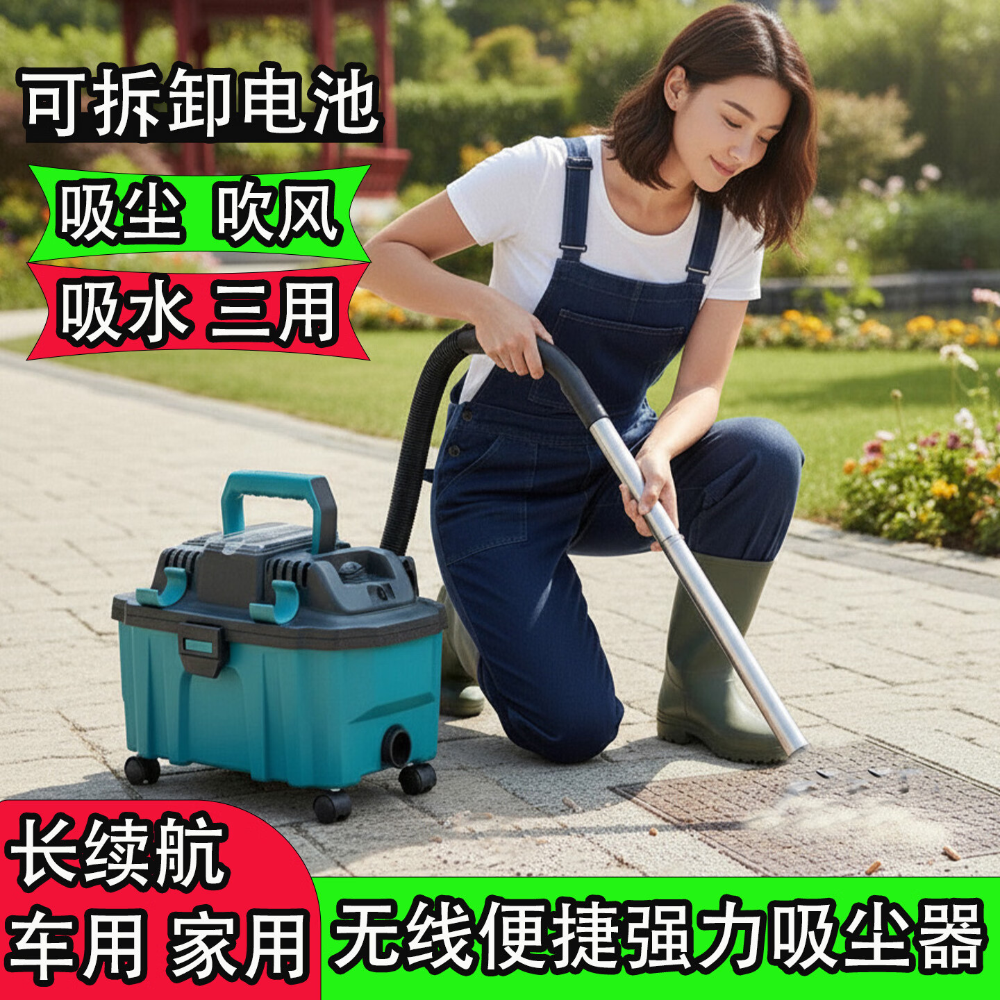 Toohello无线工业吸尘器家用大吸力锂电车载户外开荒保洁便携大功率箱式适用牧田电池充电干湿吸水吹风吸尘 【1电池】蓝干湿吹三用无线吸尘器大吸力