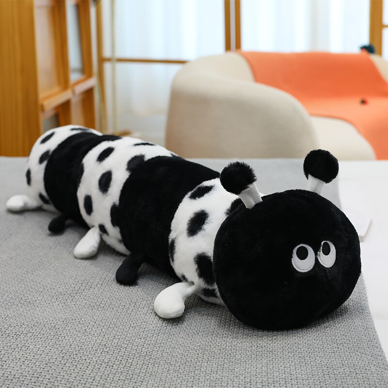 吉娅乔（Ghiaccio）可爱波点毛毛虫抱枕长条枕头玩偶床头靠垫女生夹腿睡觉毛绒礼物 黑色 60cm