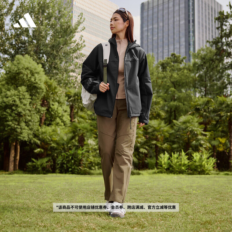 adidas拒水防风保暖休闲加绒连帽夹克外套男女秋冬阿迪达斯轻运动   黑色   L