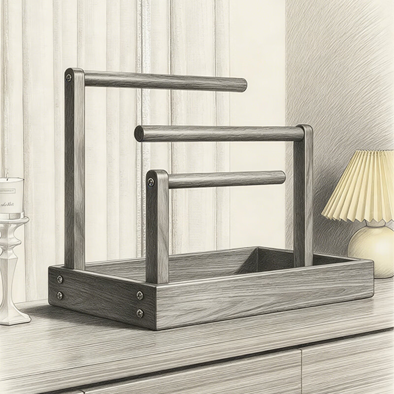 尔思家首饰展示架桌面实木手表项链置物架钥匙项链实木手串架手持饰品架 胡桃色-三杆【大号】