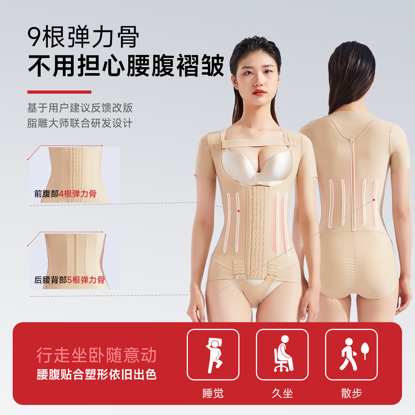 倩美腰腹环吸吸脂术后塑身衣手臂抽脂术后一期富贵包束腰强力重压塑形 3413肤色【腹背+富贵包+臀】 M