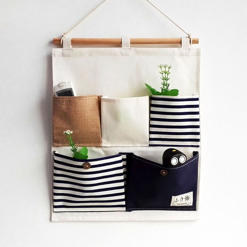 居家布艺多层收纳袋宿舍门后床头墙挂式储物袋学生寝室衣柜壁挂袋 拼红大三兜