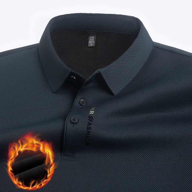 WAMLBN秋冬季男士长袖加绒中年翻领打底polo衫爸爸装 卡其 L 170/【建议115-130斤】