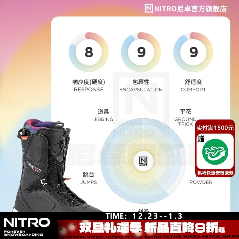 NITRO滑雪鞋TEAM单板滑雪鞋2526男款全能全地域保暖滑雪滑行单板滑雪靴 TEAM TLS 黑色-扎染内胆 42.5 (内长280mm)