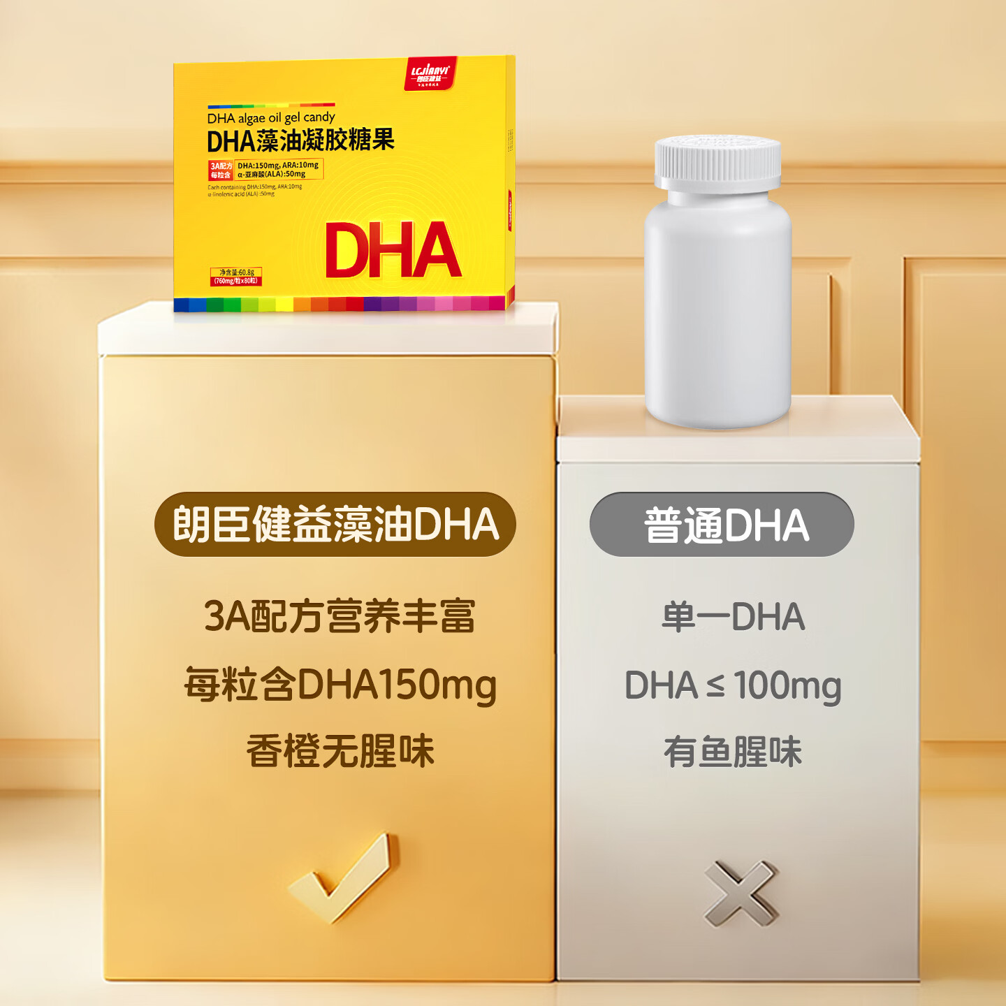 朗臣健益藻油DHA150mg凝胶糖果dha海藻油软胶囊学生非鱼肝油