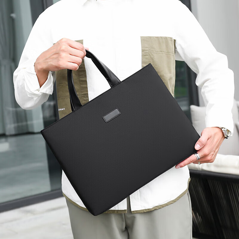 牛津布公文包潮流商务电脑包办公会议文件袋男士大容量简休闲百搭 黑色 均码