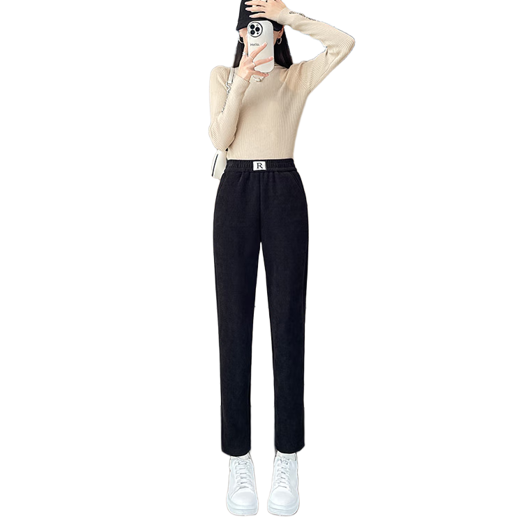 加绒裤女外穿冬季加厚防寒休闲裤百搭显瘦灯芯绒东北羊羔绒保暖裤 黑色 【抗寒特厚羊羔绒】 4XL 【建议135-150斤】