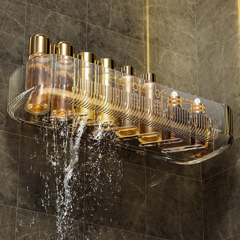 免打孔浴室置物架家用卫生间洗漱用品沥水加高轻奢无痕壁挂收纳架 流光置物架【透明色】