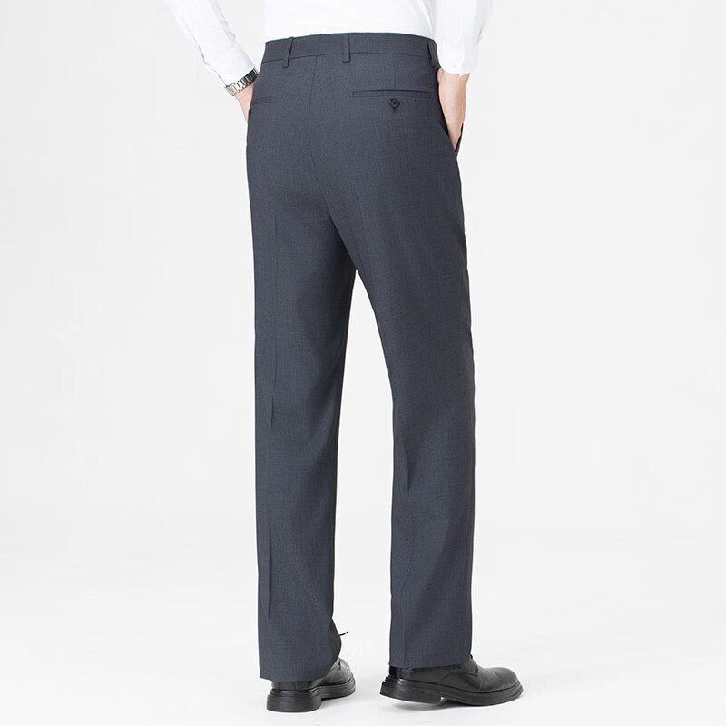 LILANG利郎羊毛西裤男高腰宽松直筒商务休闲加绒防盗口袋中老年裤 单褶蓝灰色【厚款】 常规 42 【腰围3尺2】