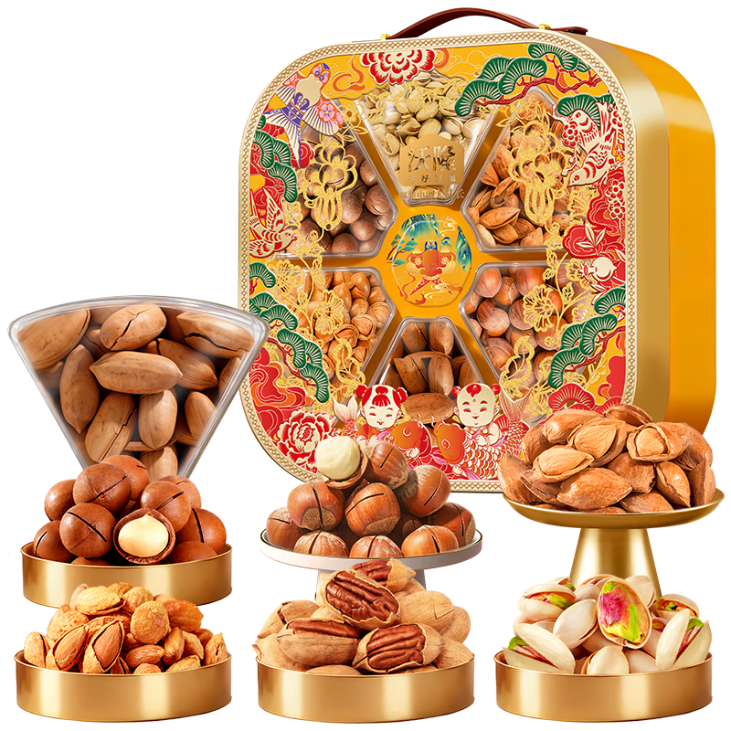 沃隆阖家瑞礼纯坚果礼盒6罐装1420g春节商务送礼干果炒货年货大礼包