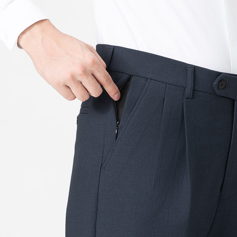 LILANG利郎羊毛西裤男高腰宽松直筒商务休闲加绒防盗口袋中老年裤 单褶蓝灰色【厚款】 常规 42 【腰围3尺2】