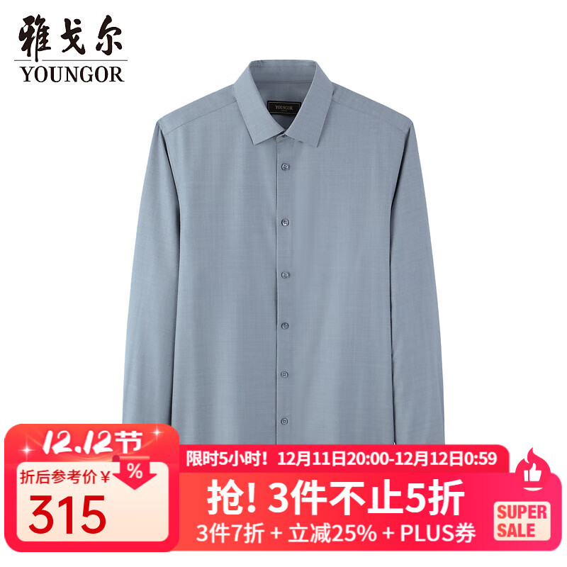 雅戈尔（YOUNGOR）衬衫男士秋冬青年男长袖衬衫羊毛混纺面料可机洗衬衫 浅蓝色素色VLQW119709IBA 41 （175/96A）
