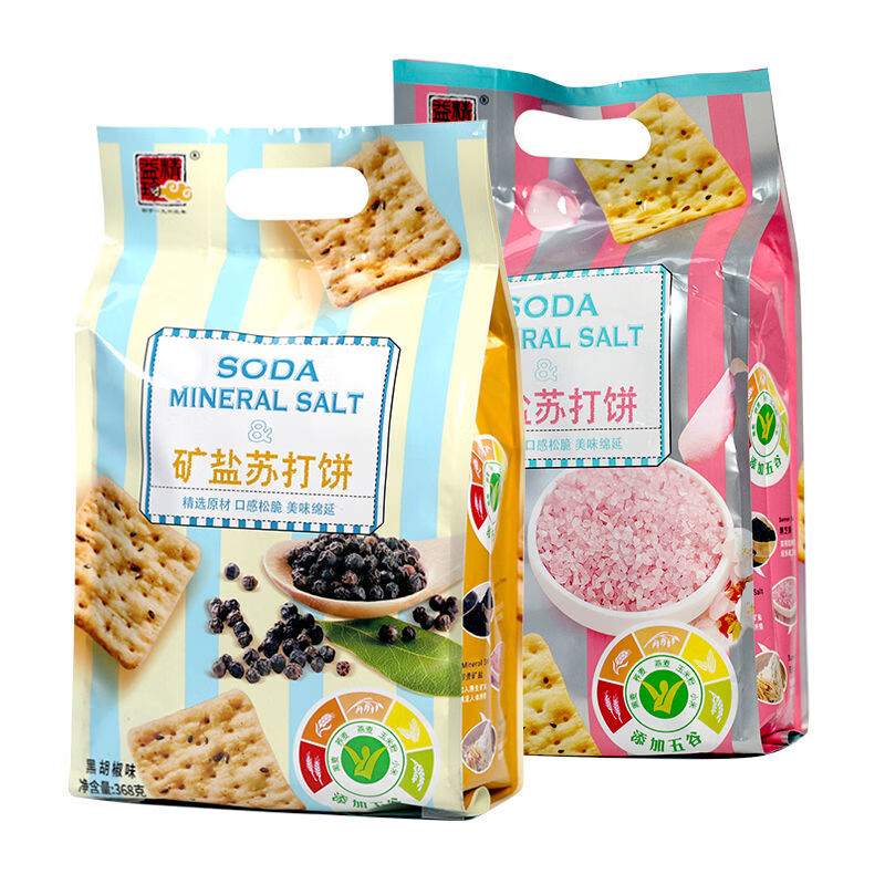 精益珍拍1发2苏打饼干干矿盐咸味薄脆饼干干办公室休闲零食小吃 黑胡椒味368克*2袋