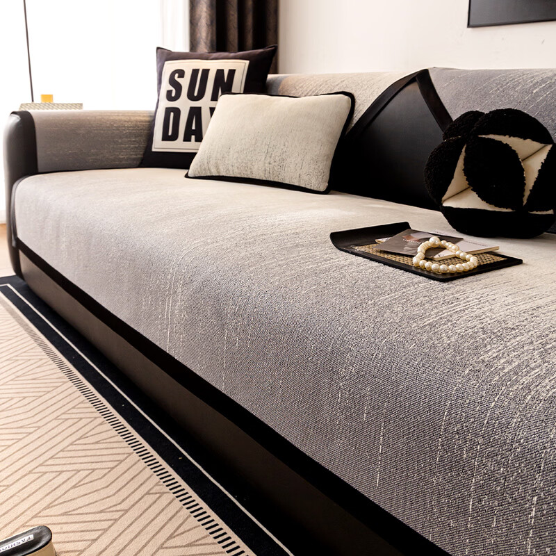 无印良品沙发垫四季通用防滑沙发坐垫真皮沙发专用垫雪尼尔劳伦斯沙发座垫 琉纱-灰色 【轻奢简约风 高克重雪尼尔】  70*210cm （三人位）