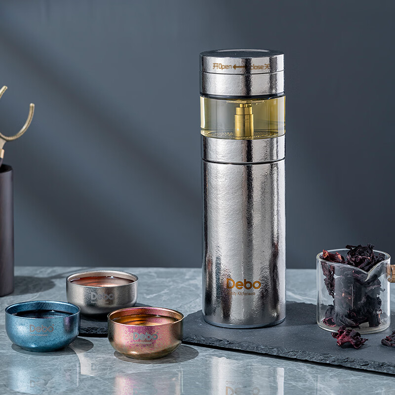 Debo德铂纯钛保温杯内外纯钛长效保温茶水分离便携