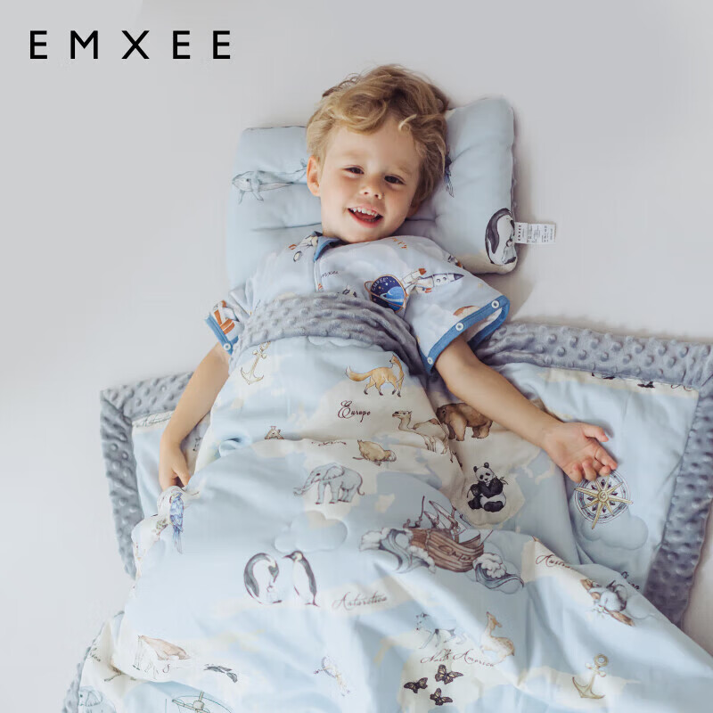 嫚熙（EMXEE）婴儿豆豆枕防偏头定型枕头 旅行地图(不含被子) 40×23(cm)