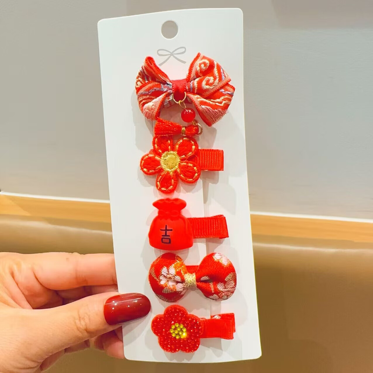 【好物优选】儿童宝宝包布发夹不伤发新年头饰小女孩发饰可爱过年 06#吉祥钱袋