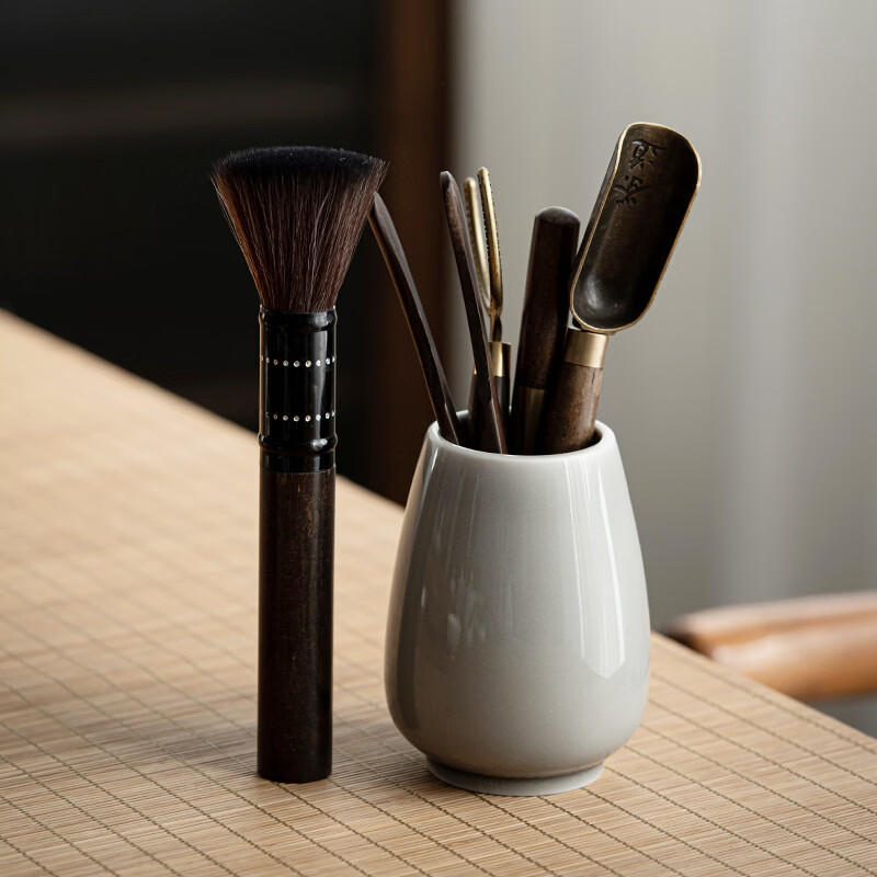 语森忆冰灰釉茶道六君子 日式手工木实木茶刀茶勺陶瓷功夫茶道配件 青璃无寂茶道六君子