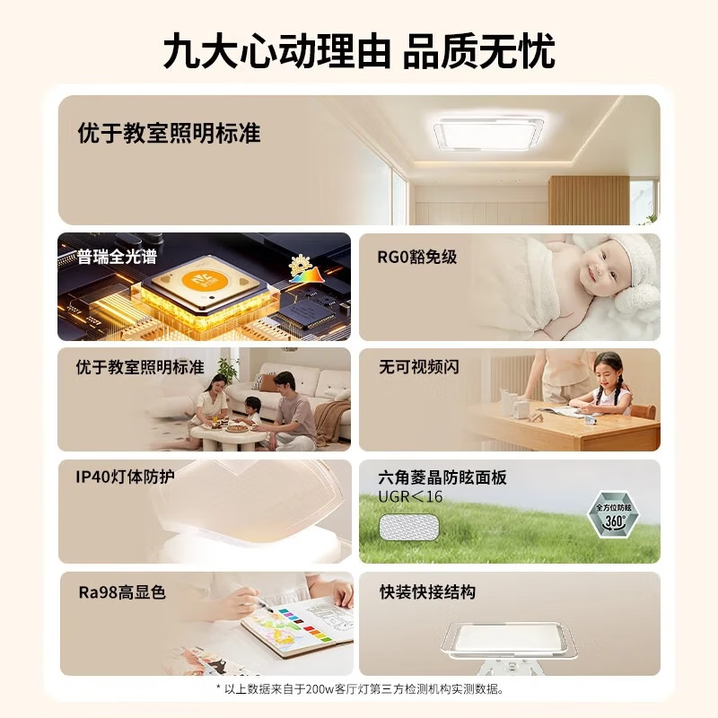 雷士（NVC）吸顶灯客厅灯卧室灯未来光全光谱护眼LED漫反射包安装悠然PRO 200瓦-四室两厅带餐厅灯