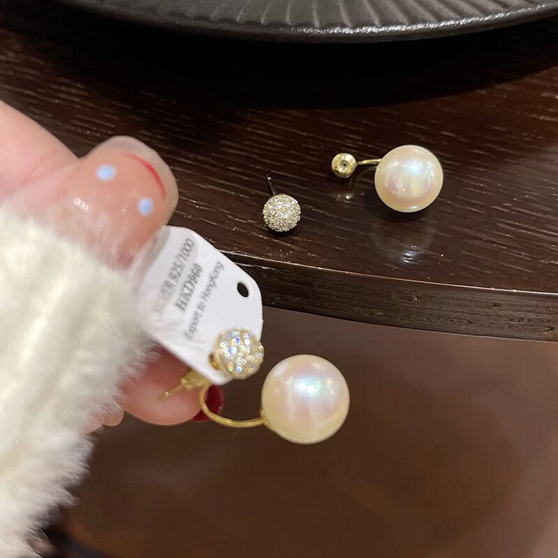 法式微镶锆石豆豆红色珍珠耳环耳钉女银针爆款小众设计气质耳饰 豆豆珍珠-香槟色