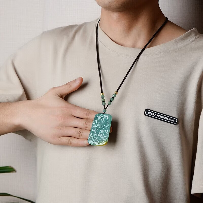 神翠鸟女神节好礼翡翠观音吊坠 男士冰底油青飘黄翡玉观音 款五QYA523i