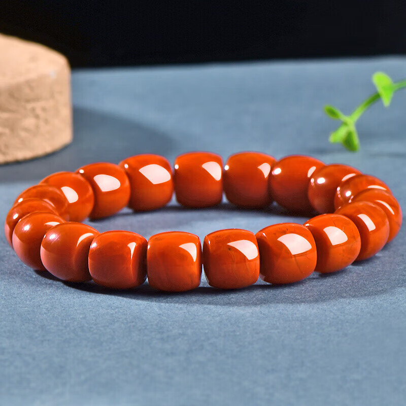 神翠鸟南红手串男女单圈直切玛瑙手链柿子红古风串珠送人生日礼物 款一 约12*11毫米QYD2793i