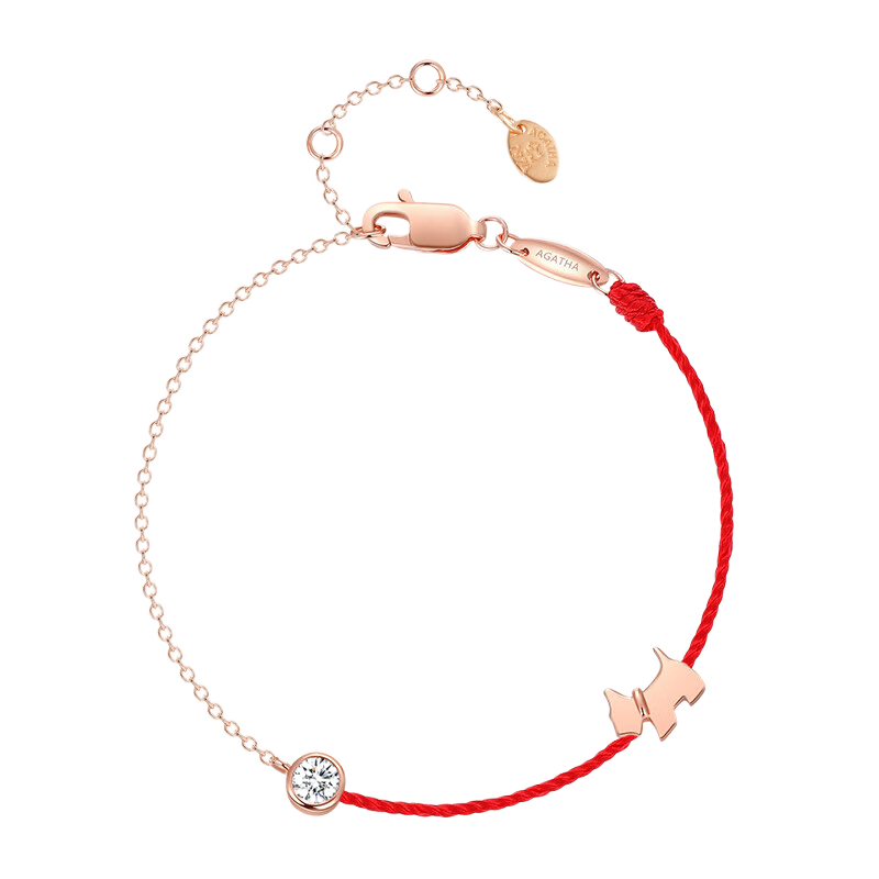 AGATHA/璦嘉莎幸運紅繩手鏈本命年飾品手繩 玫瑰金色_14.8cm+3cm 17.8cm